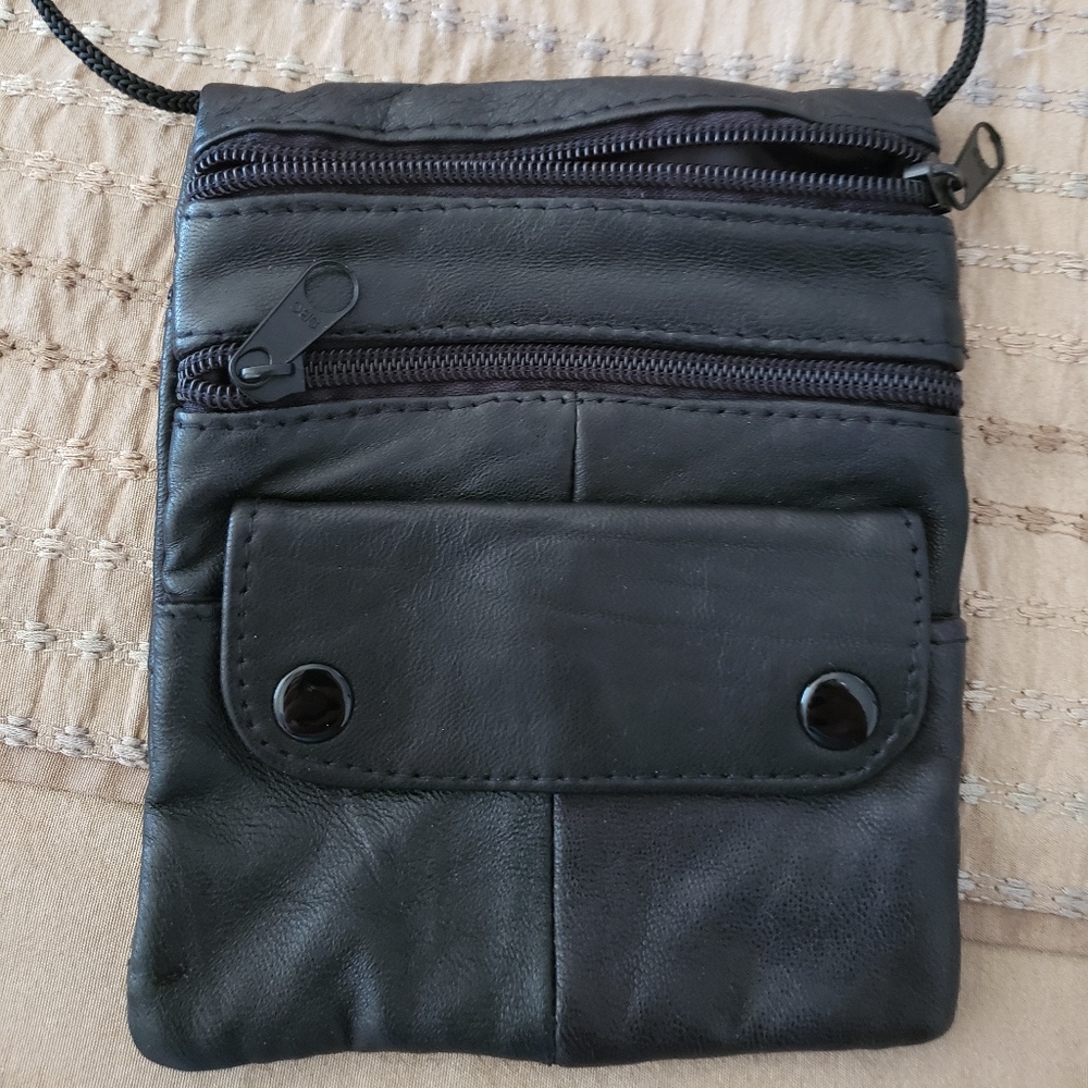 Black Leather Purse  Crossbody- Small